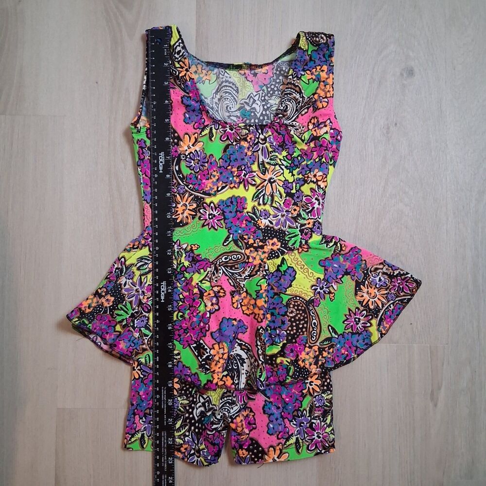 Eurotard Bikeshort Dance Leotard Dress 1990s Womens M Floral Sleeveless